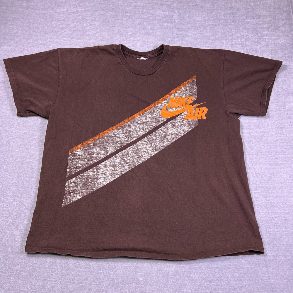 Nike Air Graphic Regular Crewneck T-Shirt Mens 2XL Brown Cotton Short Sleeve